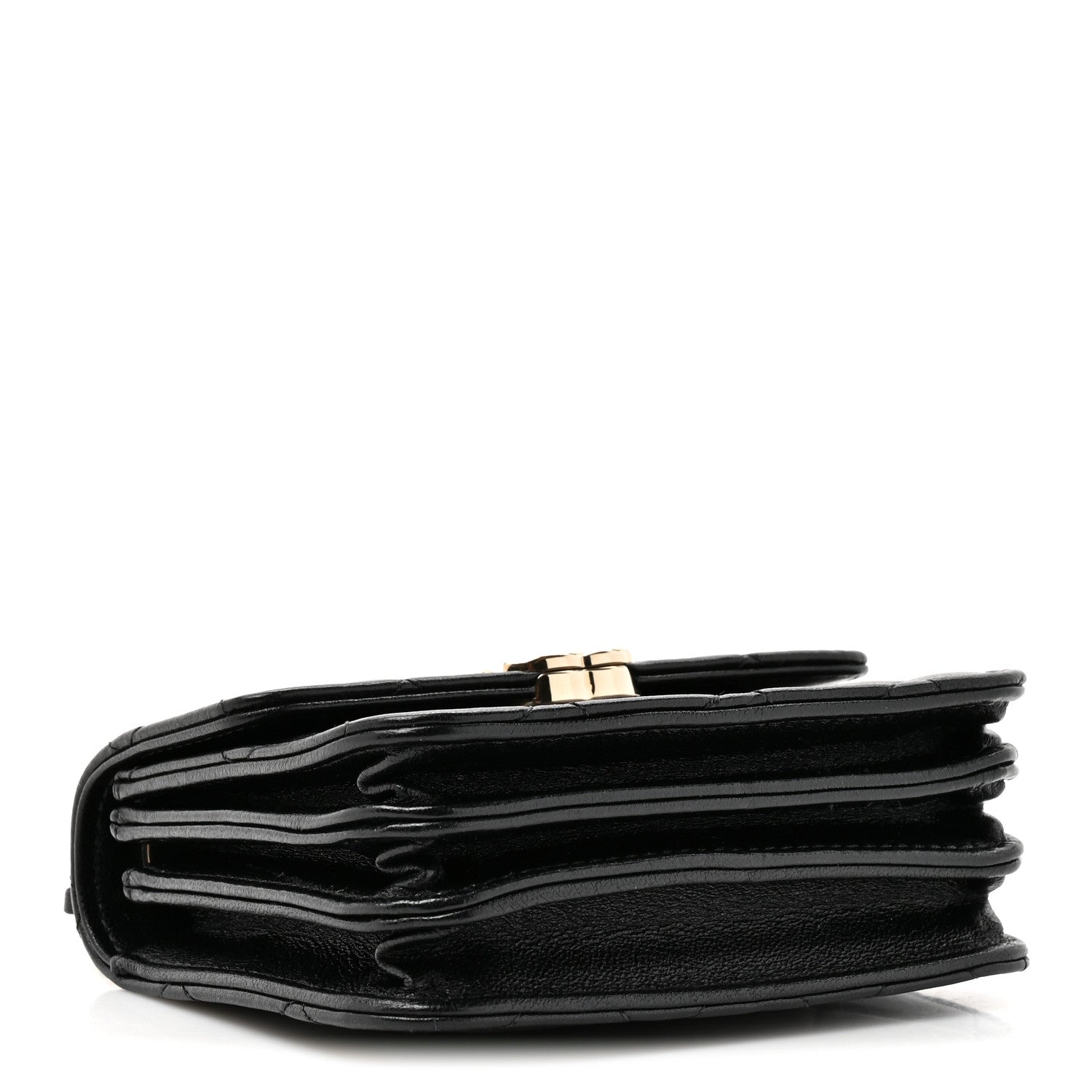 Chanel Lambskin Quilted Top Handle Flap Clutch With Chain Black