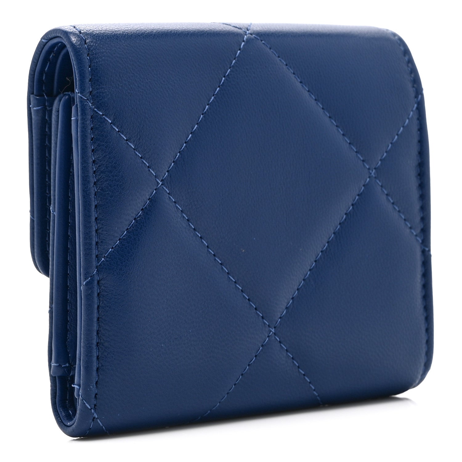 Goatskin Quilted Chanel 19 Small Flap Wallet  Blue