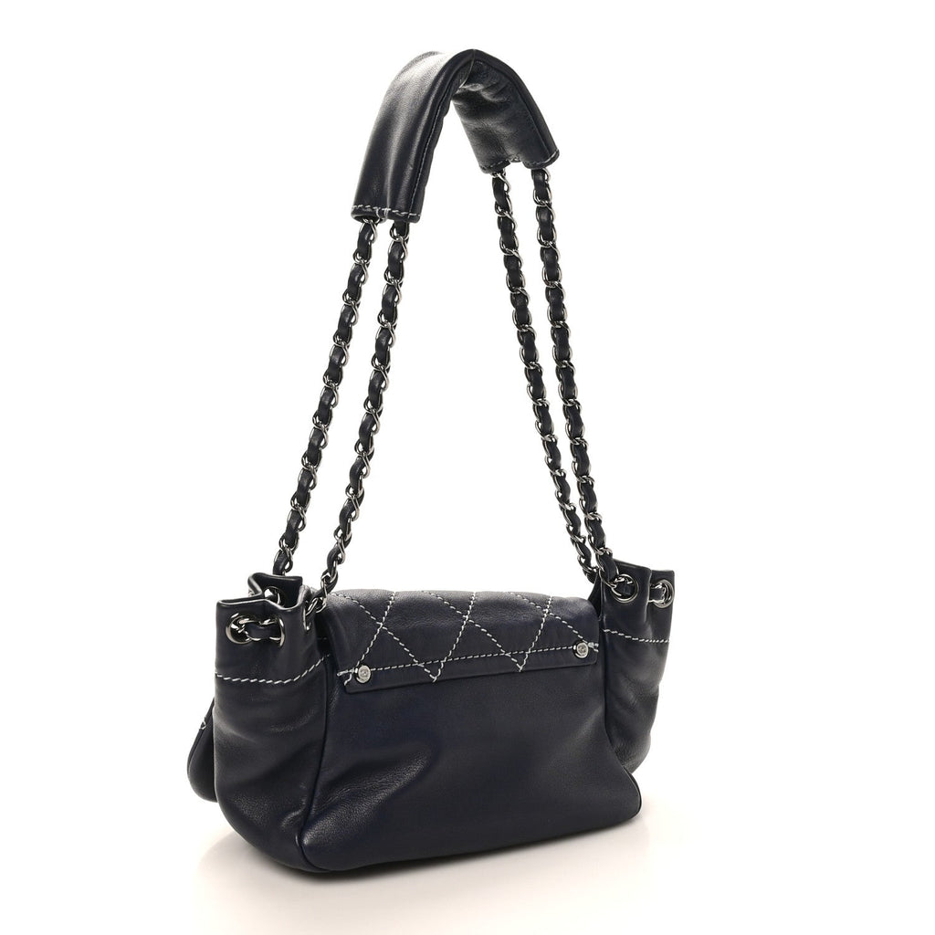 Chanel Lambskin Contrast Stitch Small Surpique Accordion Flap Navy