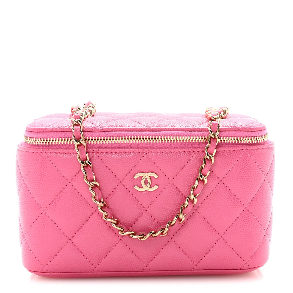 Chanel Caviar Quilted Small Vanity Case With Chain Pink