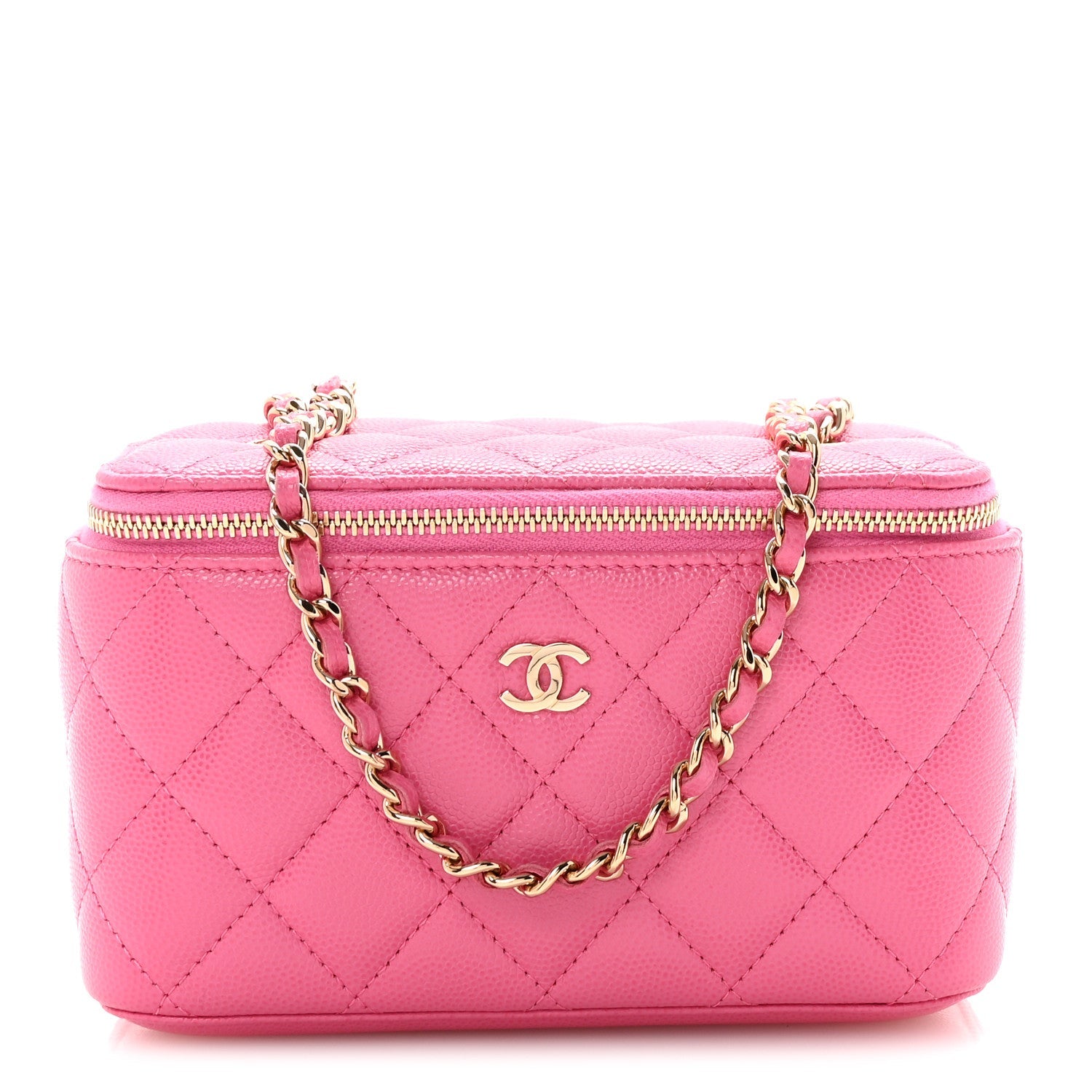 Chanel Caviar Quilted Small Vanity Case With Chain Pink