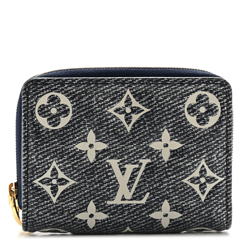 Louis Vuitton Denim Effect Lambskin Embossed Monogram Lou Coussin Wallet Navy
