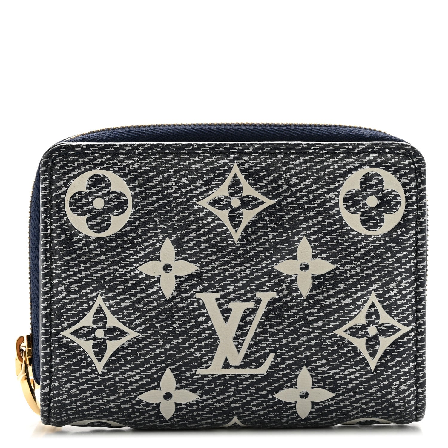 Louis Vuitton Denim Effect Lambskin Embossed Monogram Lou Coussin Wallet Navy