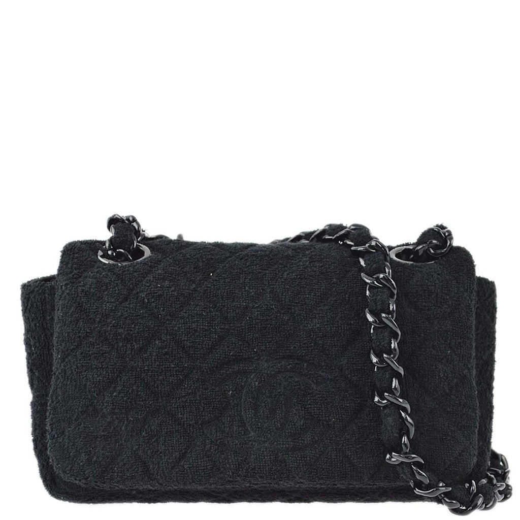 Chanel 2014-2015 Black Cotton Double Chain Flap Shoulder Bag