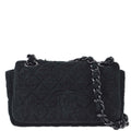 Chanel 2014-2015 Black Cotton Double Chain Flap Shoulder Bag