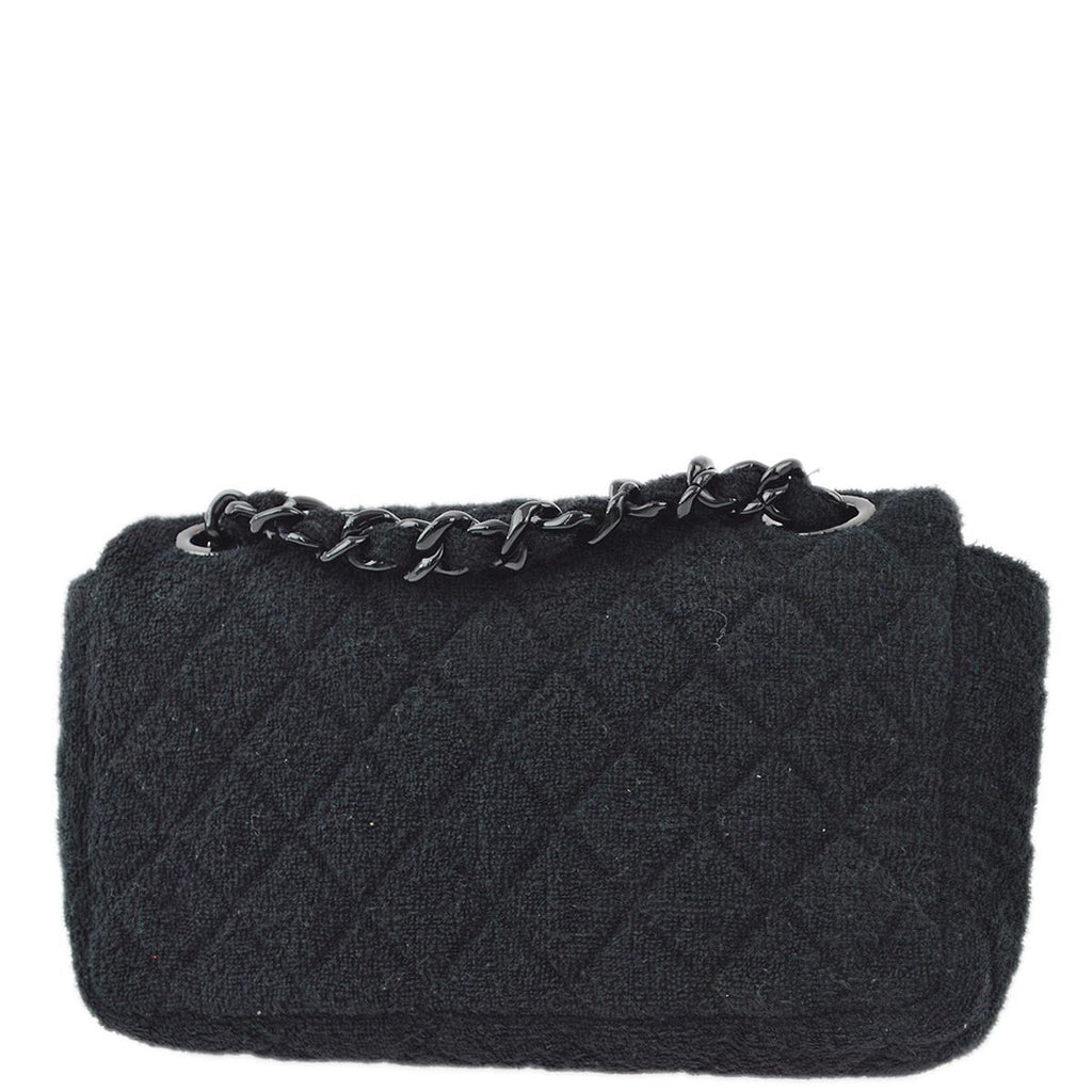 Chanel 2014-2015 Black Cotton Double Chain Flap Shoulder Bag