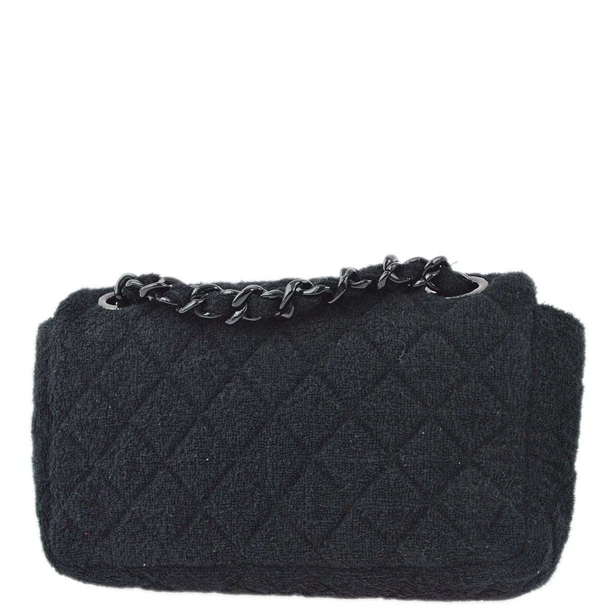 Chanel 2014-2015 Black Cotton Double Chain Flap Shoulder Bag