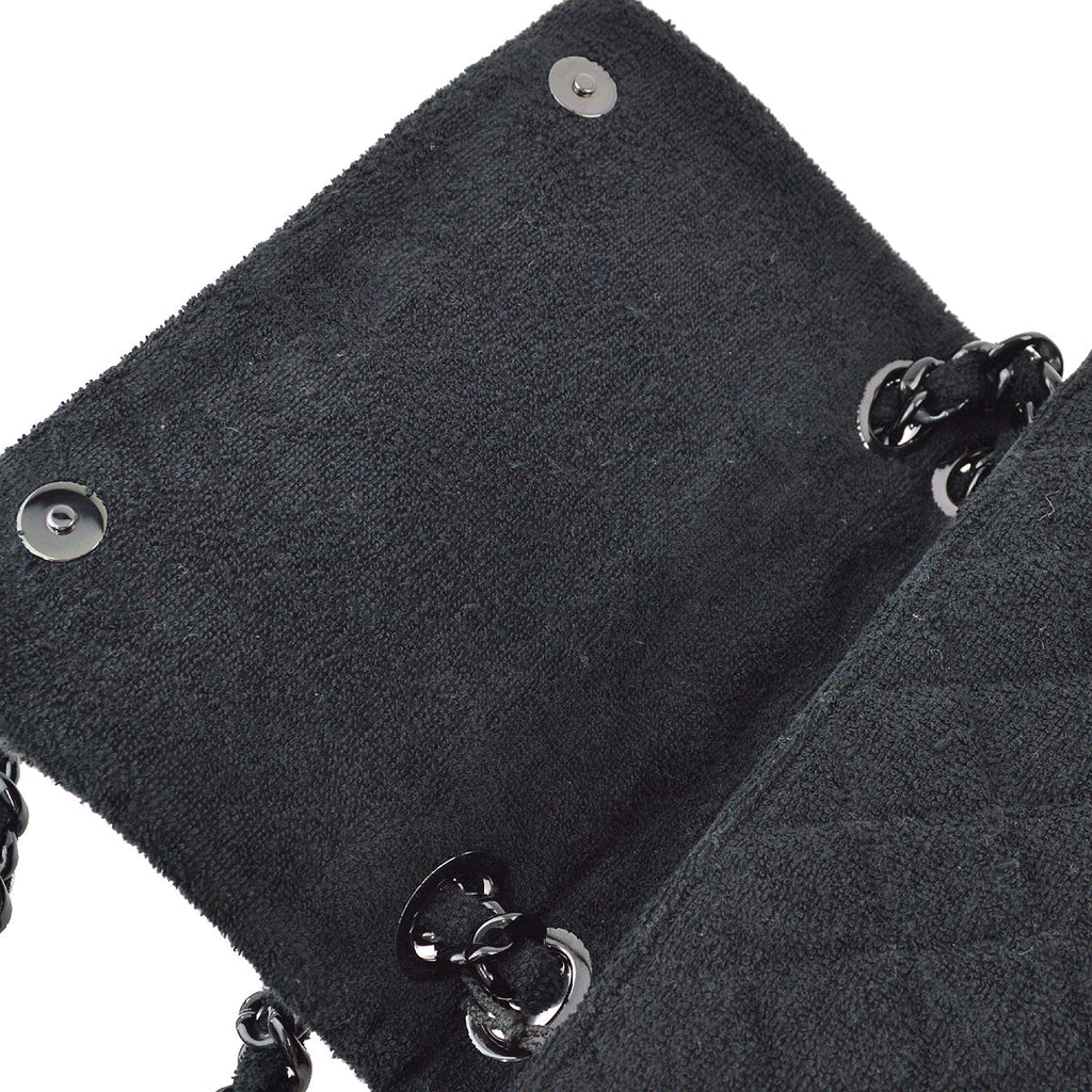 Chanel 2014-2015 Black Cotton Double Chain Flap Shoulder Bag