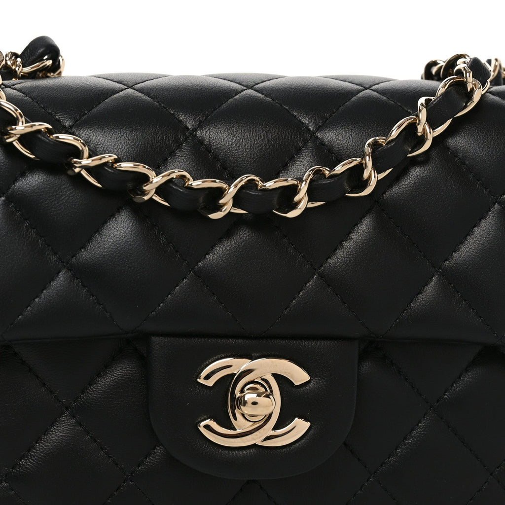 Chanel Lambskin Quilted Mini Rectangular Flap Black