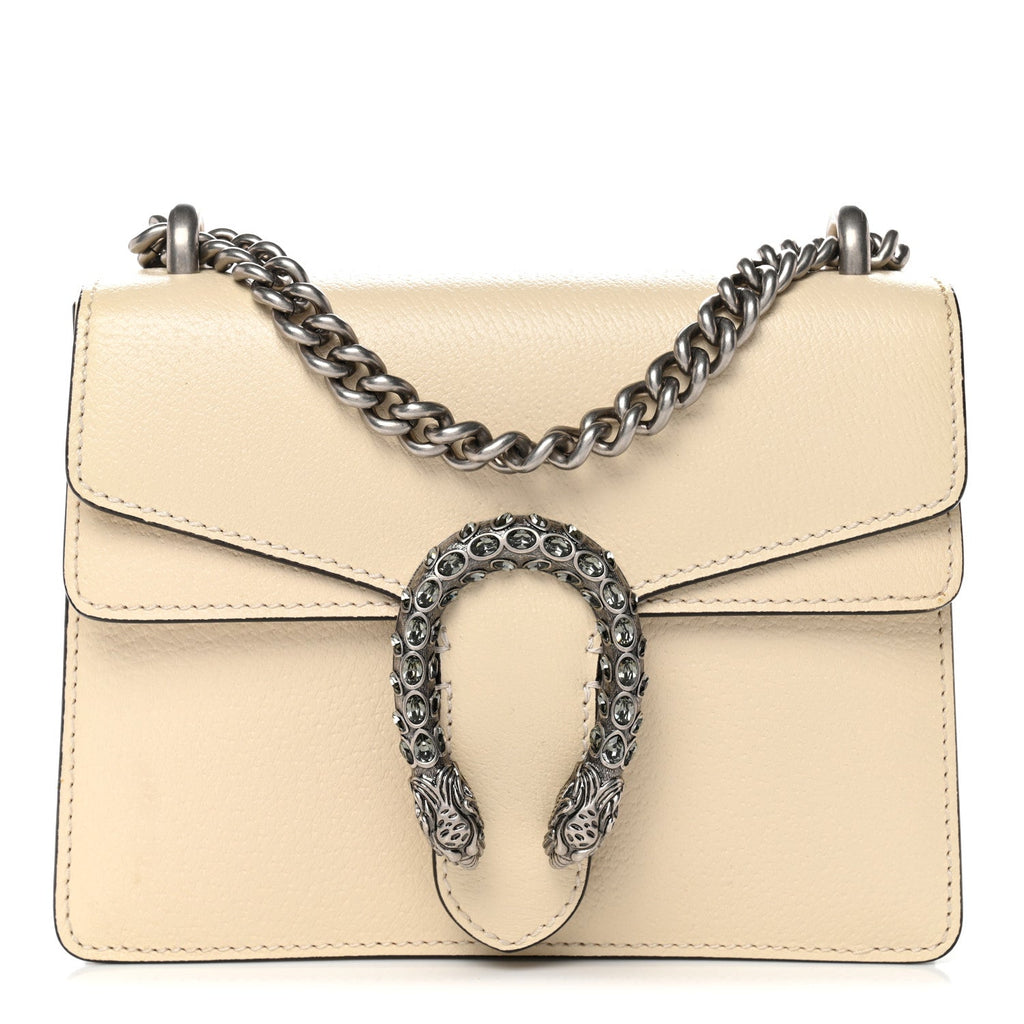 Gucci Textured Calfskin Crystal Mini Dionysus Shoulder Bag Mystic White