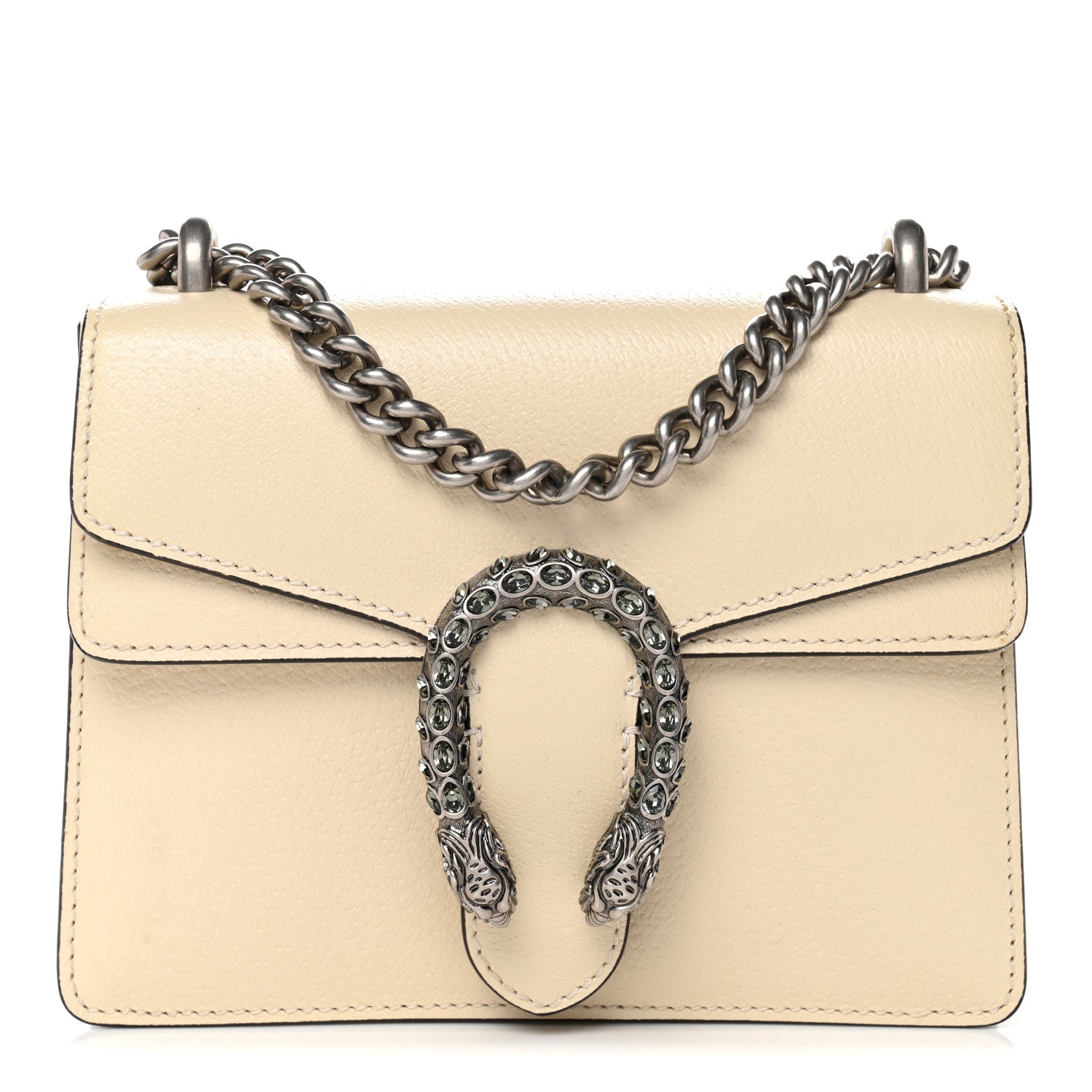 Gucci Textured Calfskin Crystal Mini Dionysus Shoulder Bag Mystic White
