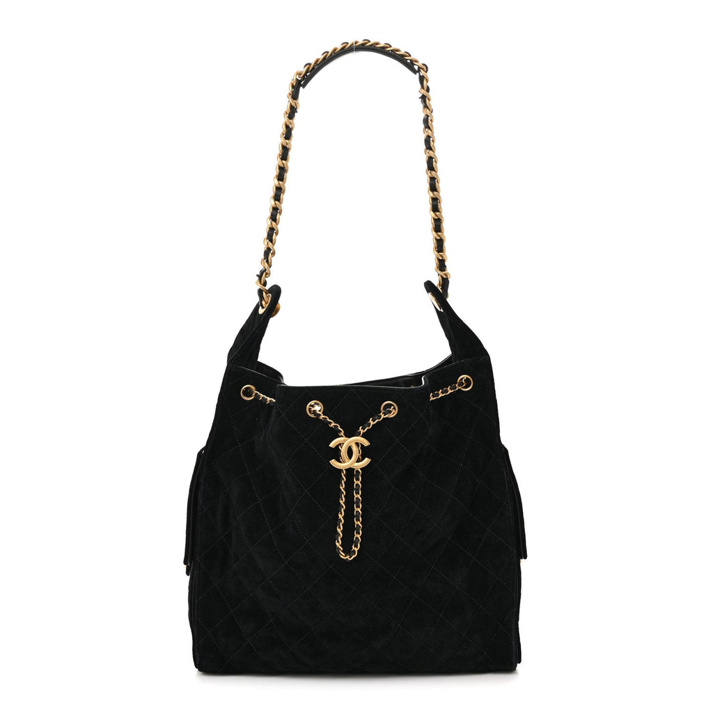 Chanel Suede Quilted Medium Chanel 25 Handbag Black