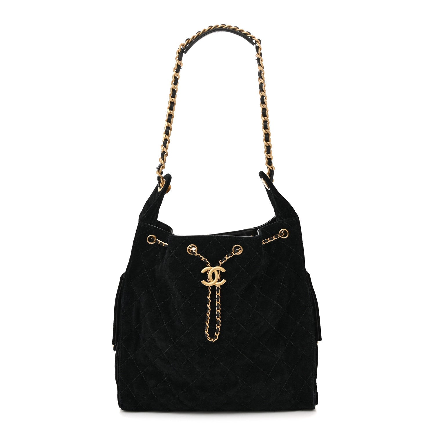 Chanel Suede Quilted Medium Chanel 25 Handbag Black