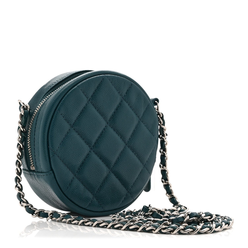 Chanel Caviar Quilted Round Clutch With Chain Green