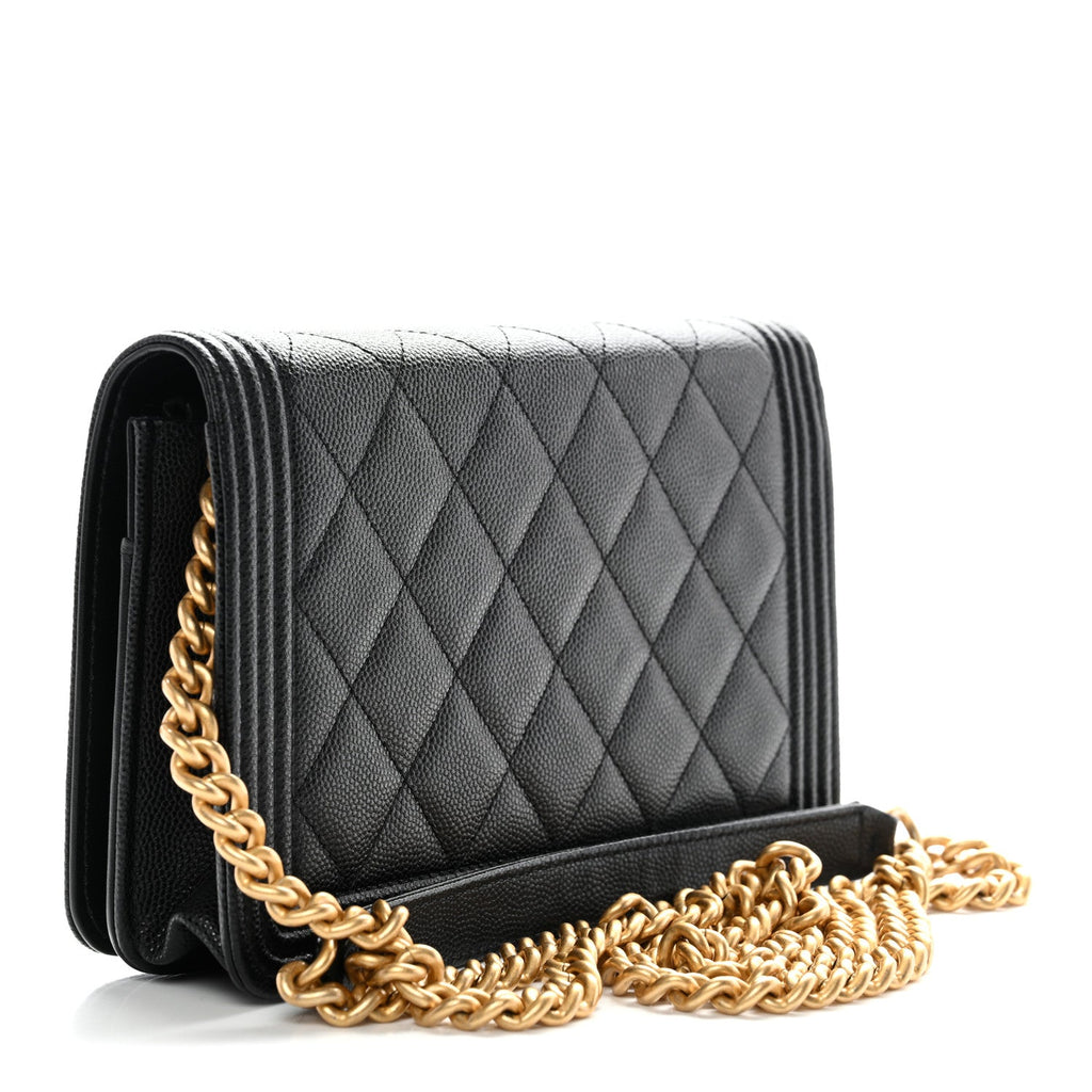 Chanel Caviar Quilted Boy Wallet On Chain WOC Black