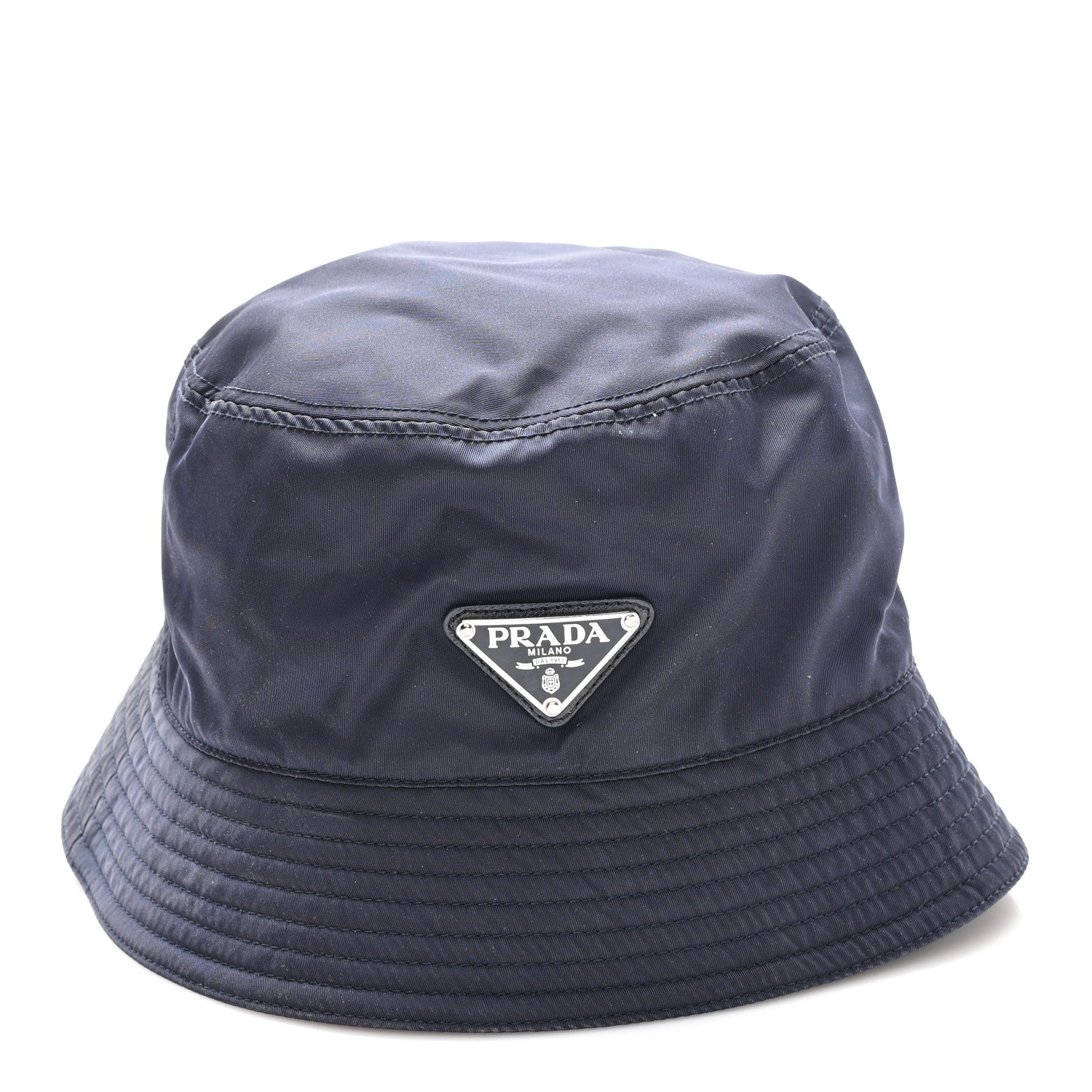 Prada Re-Nylon Metal Triangle Logo Womens Bucket Hat XL Black