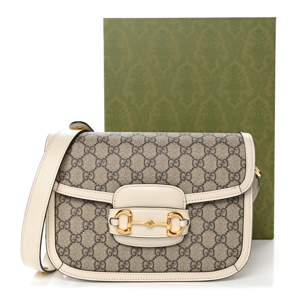 Gucci GG Supreme Monogram Horsebit 1955 Shoulder Bag Beige Mystic White