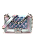Chanel Iridescent Patent Calfskin PVC Quilted Small Boy Flap Light Purple