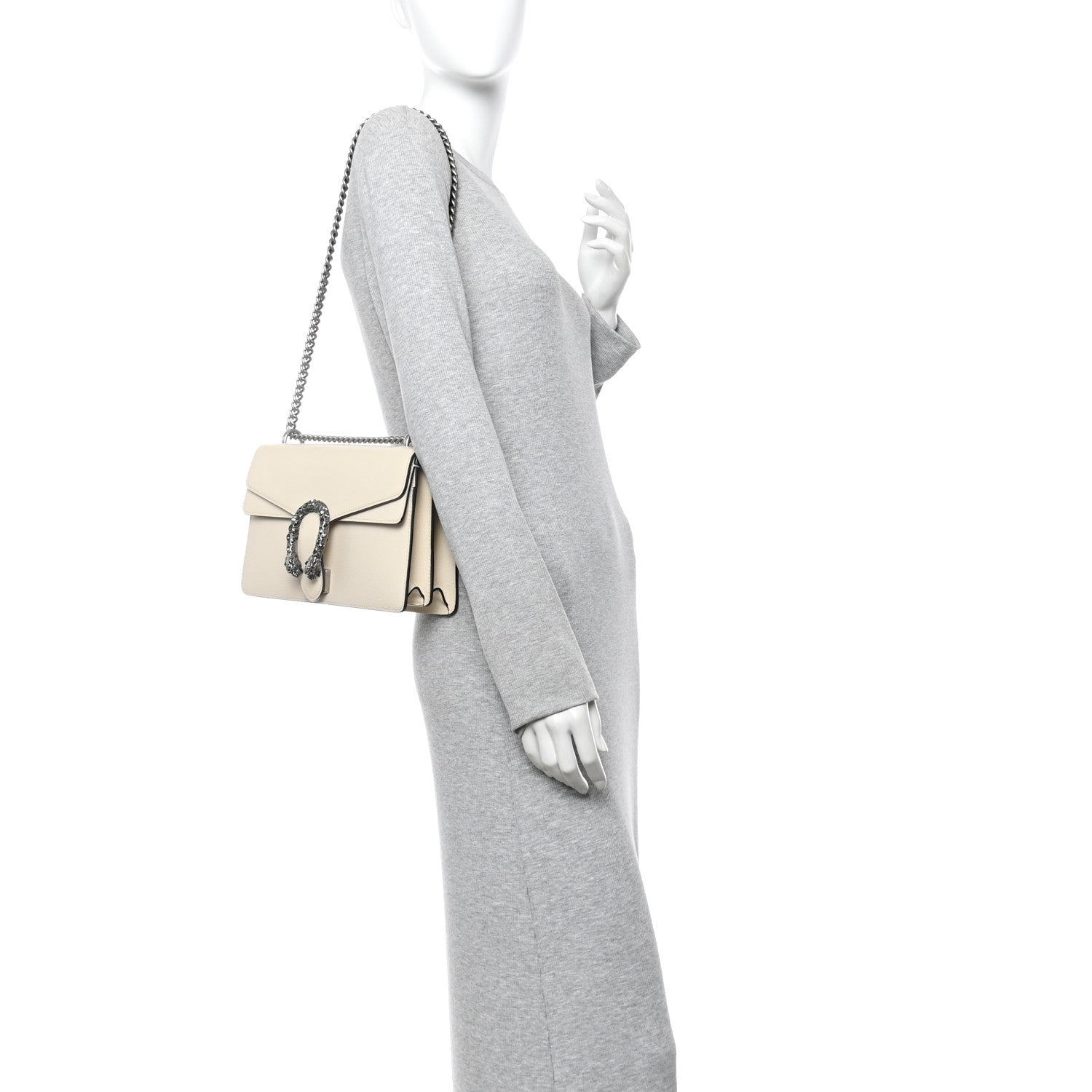Gucci Textured Calfskin Crystal Small Dionysus Shoulder Bag Mystic White