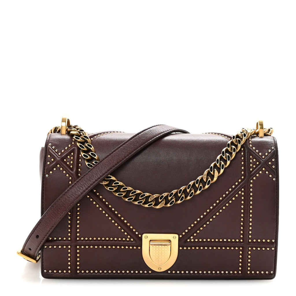 Christian Dior Lambskin Studded Medium Diorama Flap Bag Burgundy