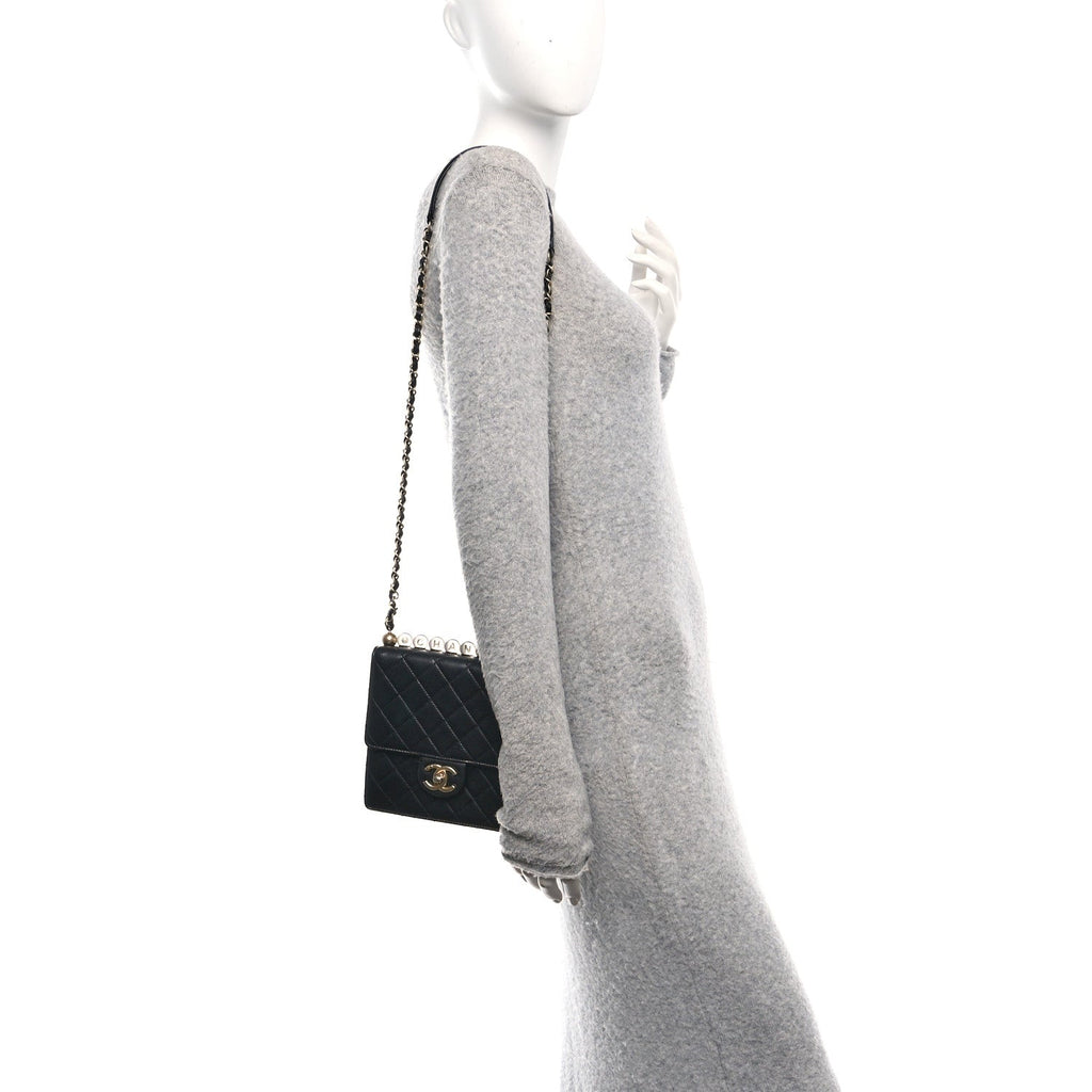 Chanel Lambskin Quilted Chic Pearls Flap Black
