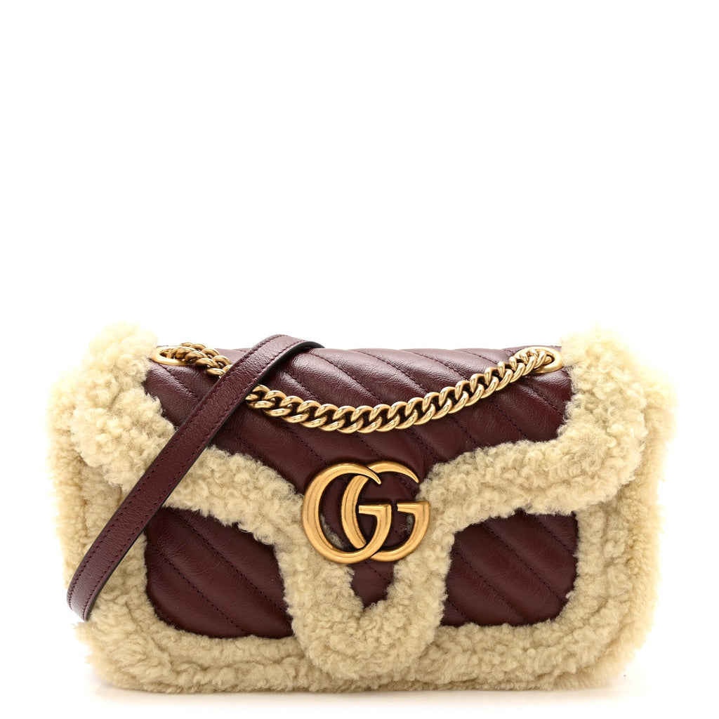 Gucci Azalea Calfskin Wool Matelasse Diagonal Small GG Marmont Shoulder Bag Sand Desert