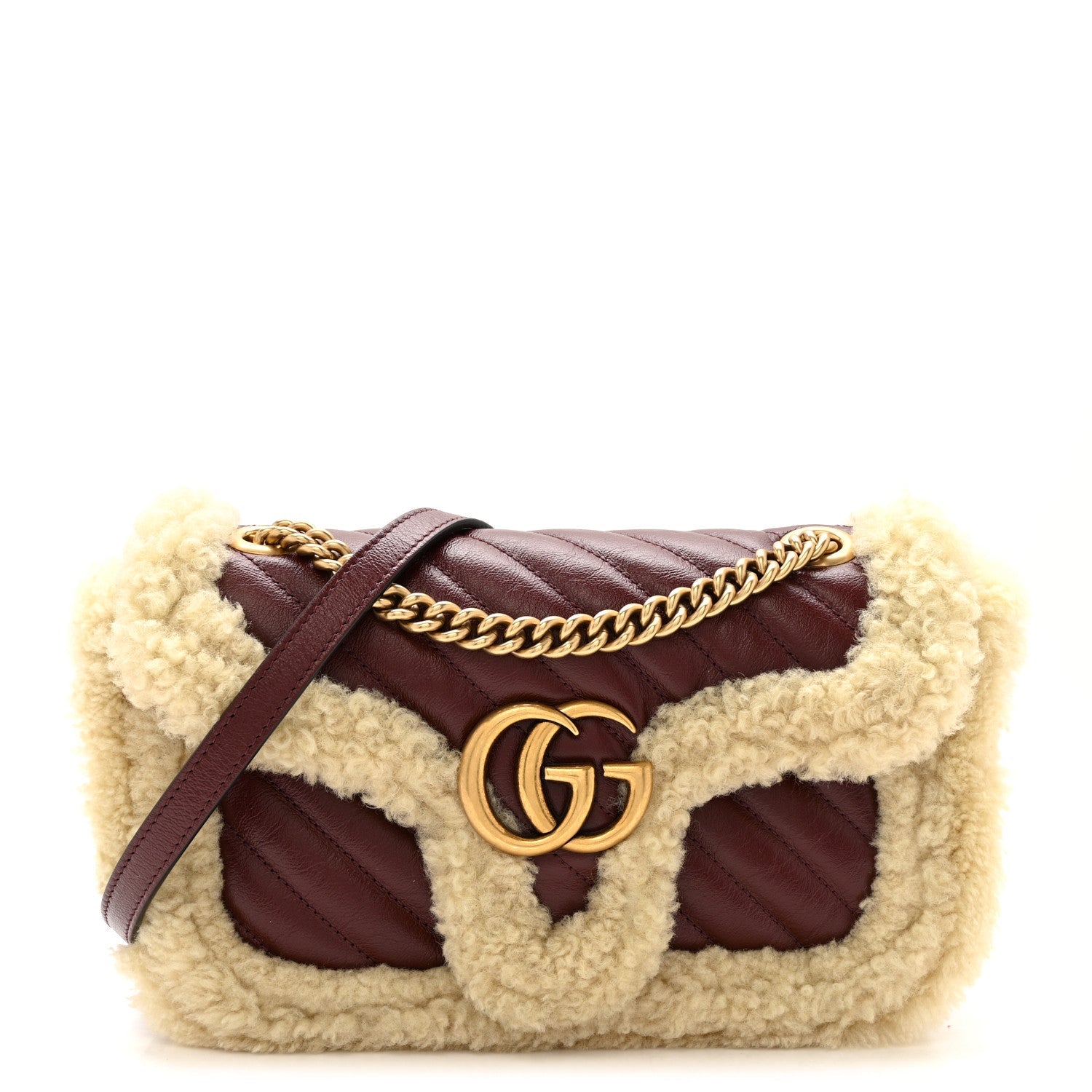 Gucci Azalea Calfskin Wool Matelasse Diagonal Small GG Marmont Shoulder Bag Sand Desert