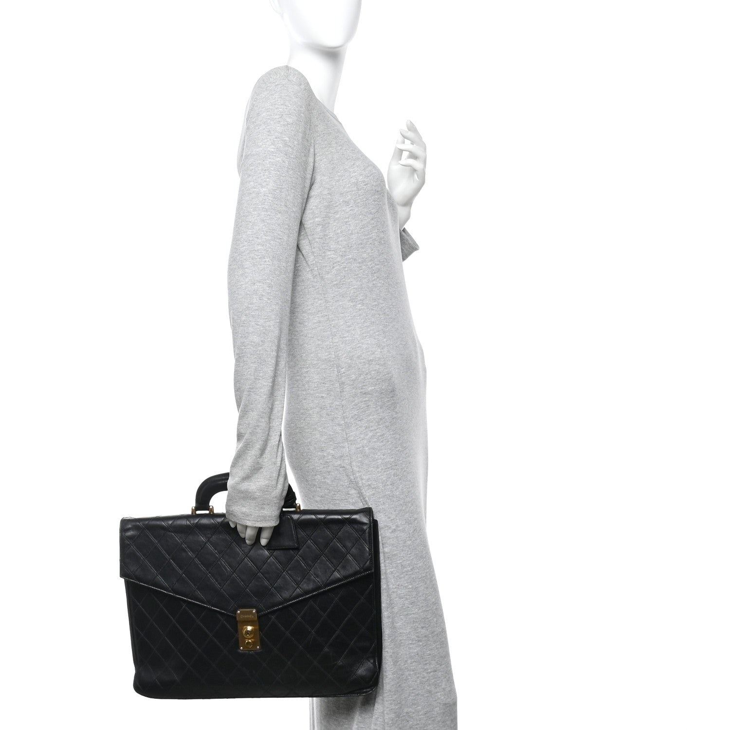 Chanel Lambskin Stitched Briefcase Bag Black