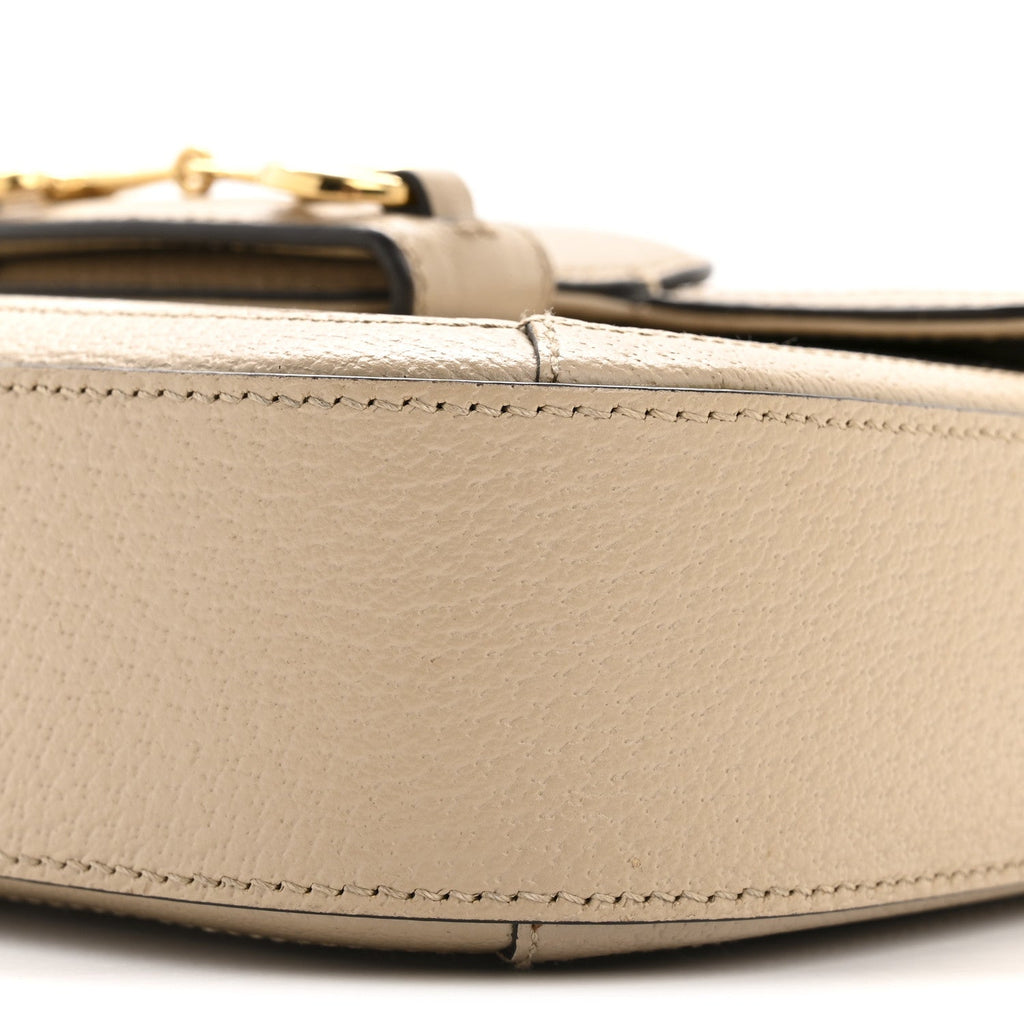 Gucci GG Supreme Monogram Textured Dollar Calfskin Web Mini Horsebit 1955 Shoulder Bag Beige Mystic White Oatmeal