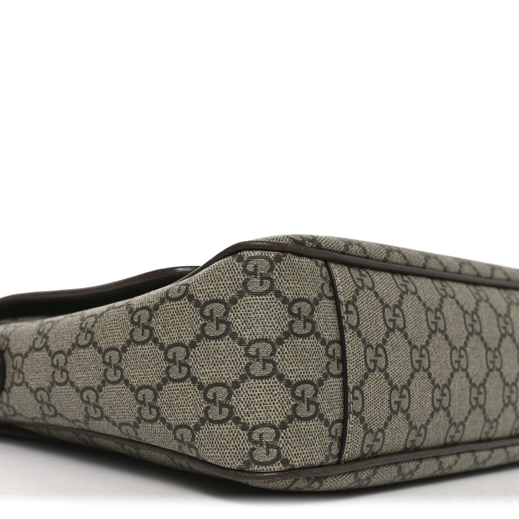 Gucci Tender GG Supreme Monogram Textured Dollar Calfskin Ophidia Messenger Bag Beige Ebony Dark Brown