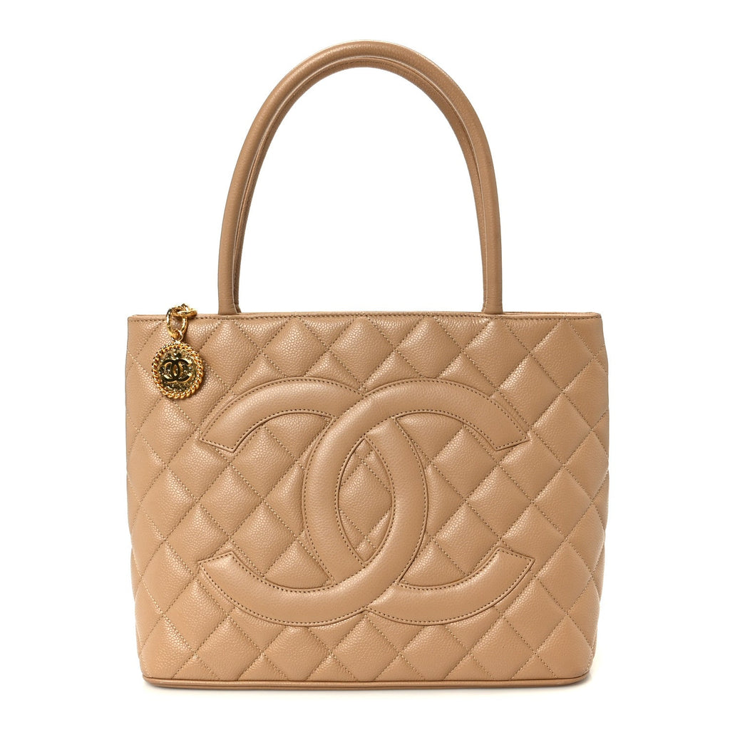 Chanel Caviar Quilted Medallion Tote Beige