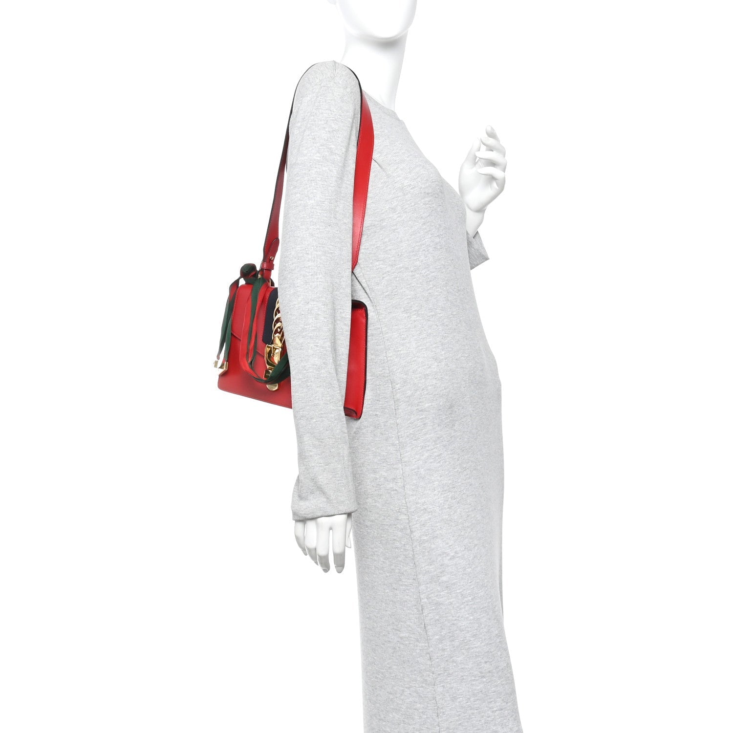 Gucci Calfskin Small Sylvie Shoulder Bag Hibiscus Red