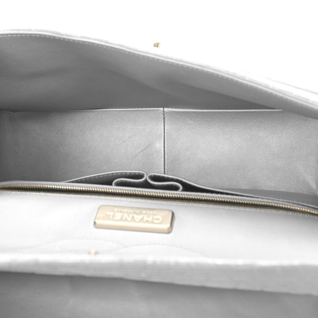 Chanel Iridescent Alligator Jumbo Double Flap Light Grey