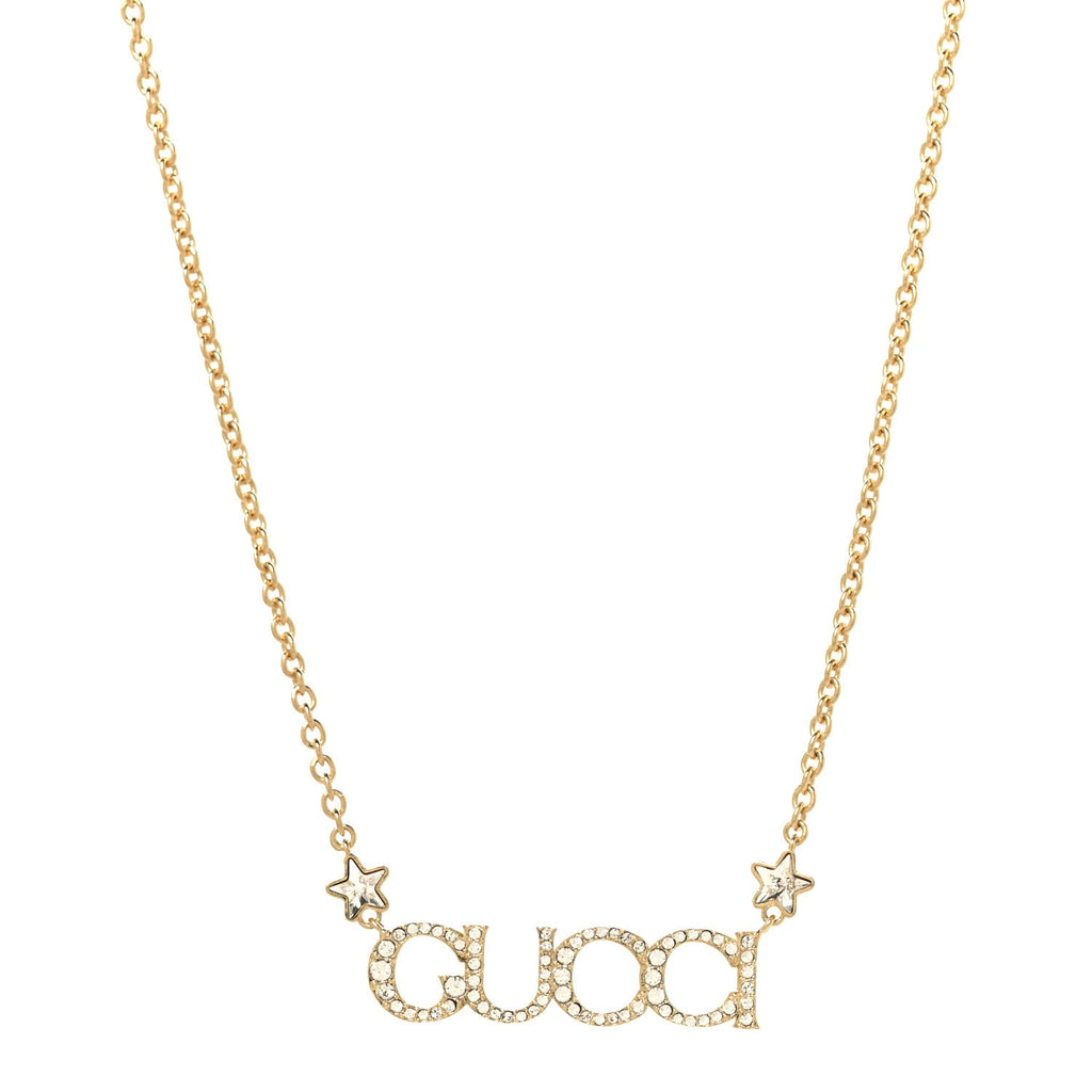 Gucci Crystal Script Necklace Gold