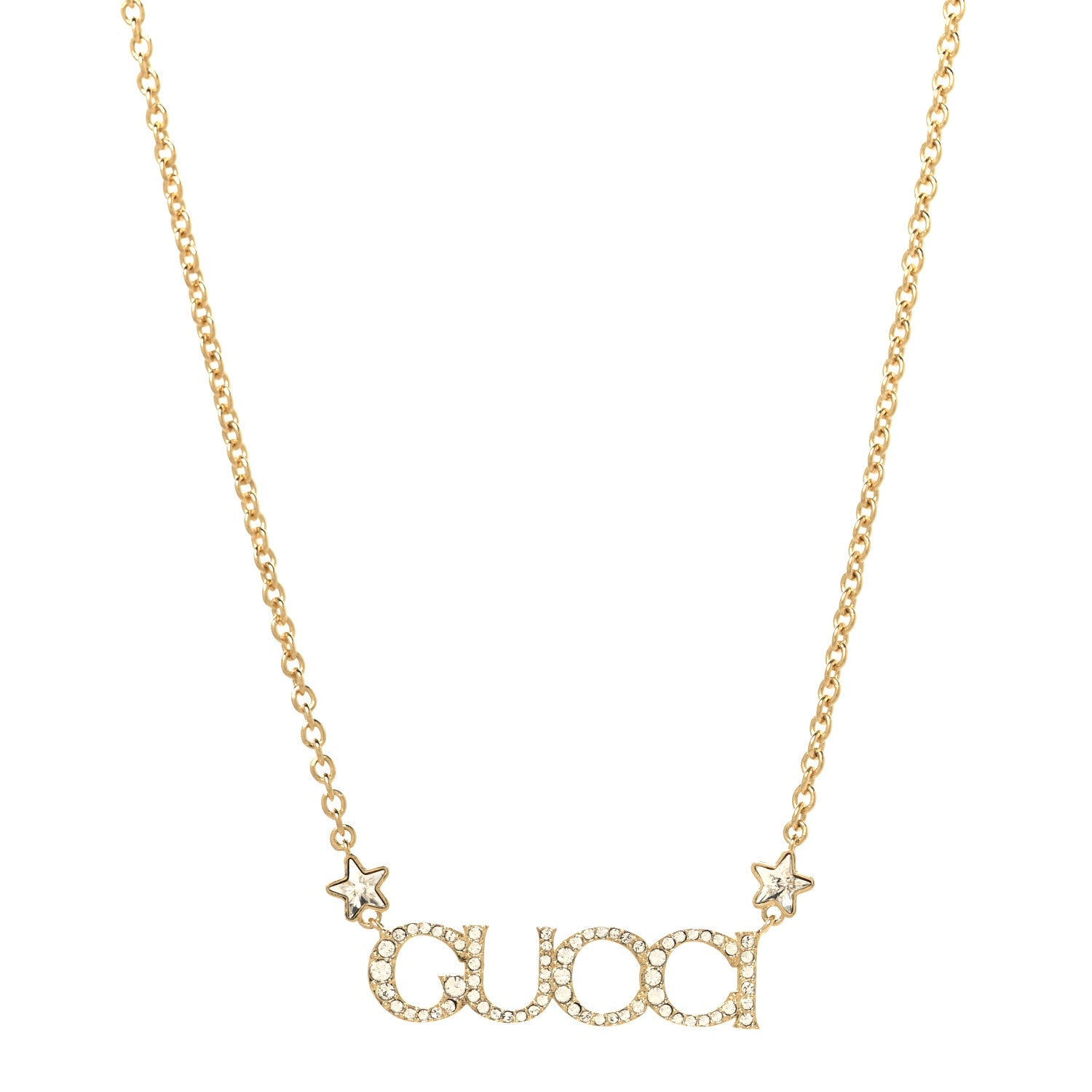 Gucci Crystal Script Necklace Gold