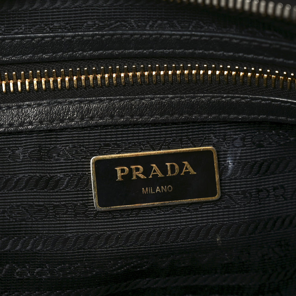 Prada Glace Calfskin Embossed Logo Crossbody Black