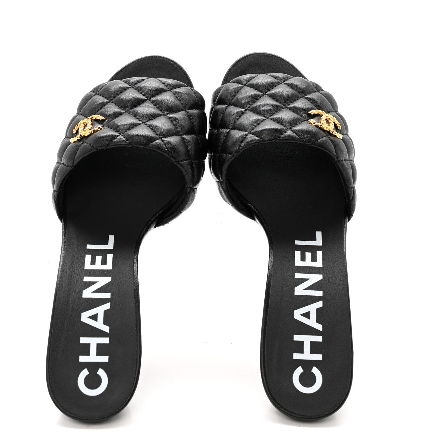 Lambskin Quilted Textured CC Mules 40 Black