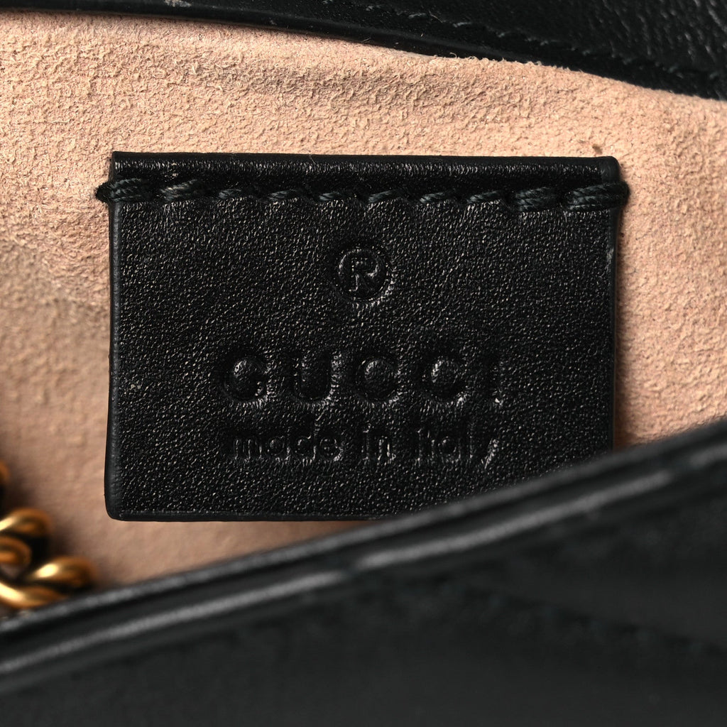 Gucci Calfskin Matelasse Super Mini GG Marmont Shoulder Bag Black