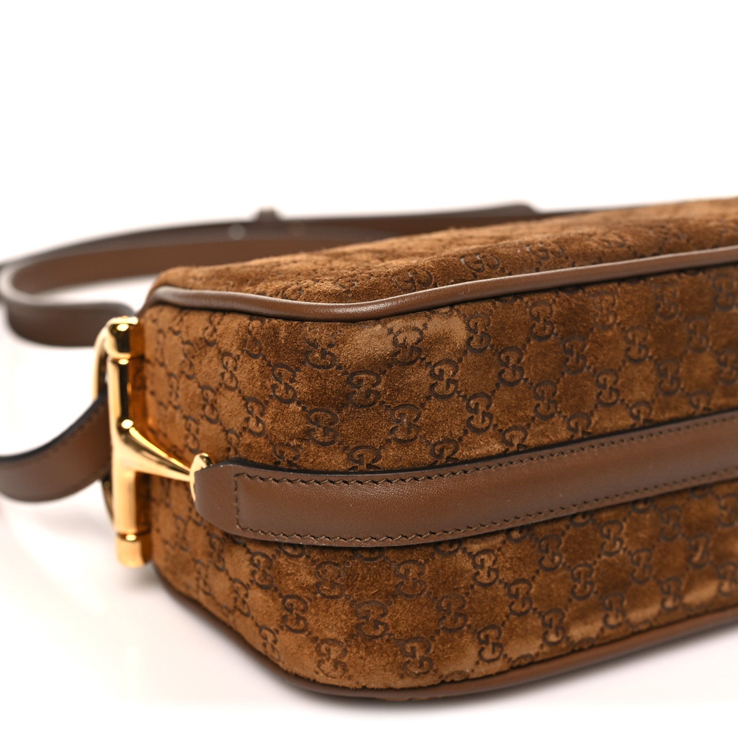 Gucci Suede GG Monogram Half Horsebit Mini Shoulder Bag Brown