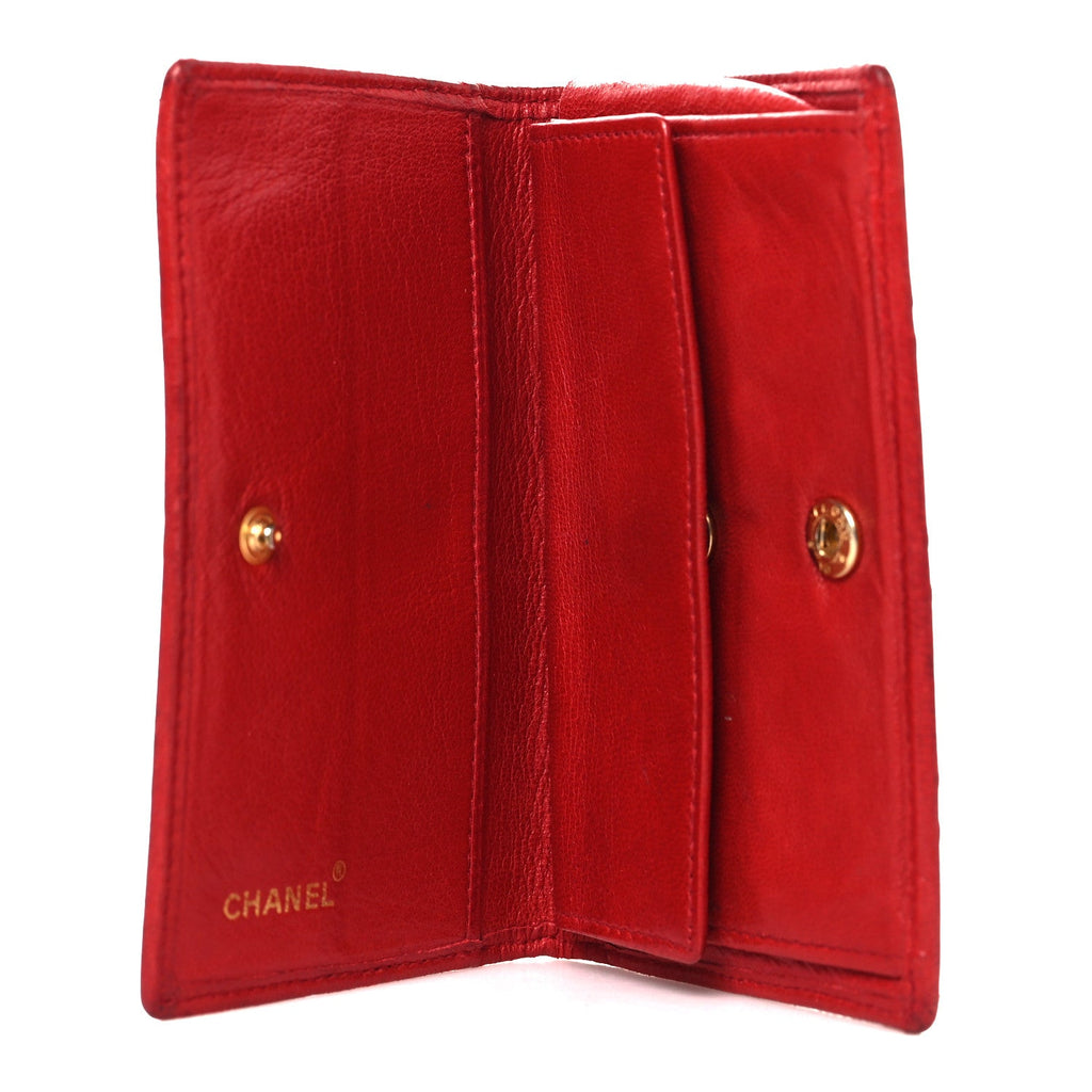 Lambskin Diamond Stitched Flap Card Case Red