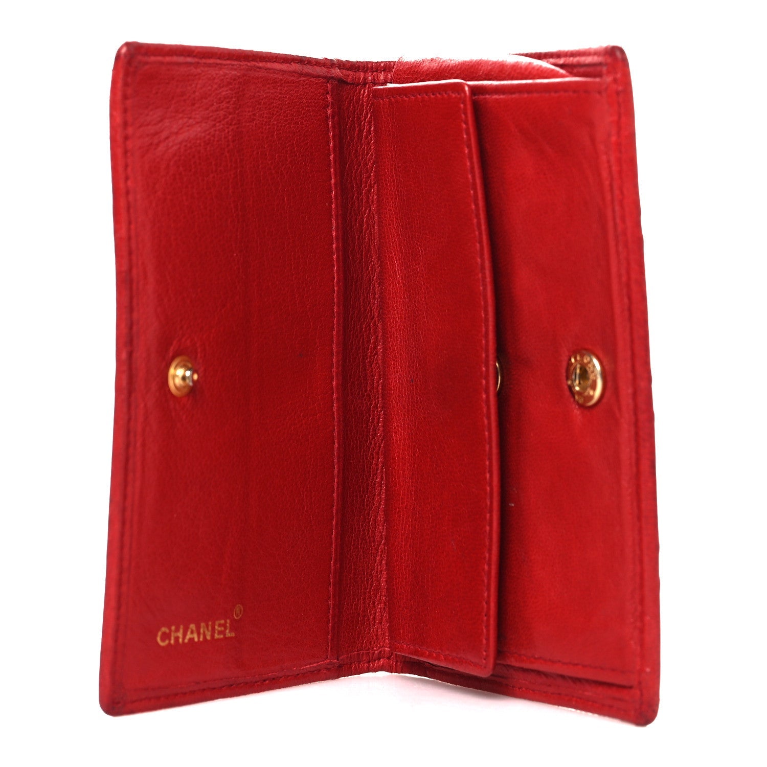Lambskin Diamond Stitched Flap Card Case Red