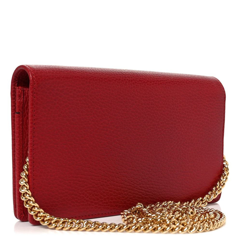Gucci Dollar Calfskin Mini GG Marmont Chain Wallet Hibiscus Red
