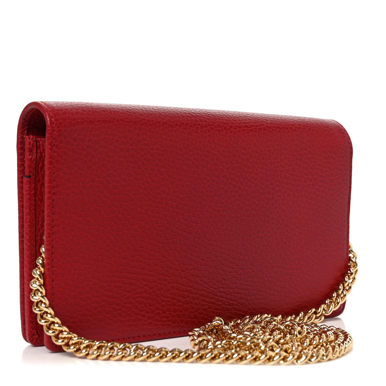 Gucci Dollar Calfskin Mini GG Marmont Chain Wallet Hibiscus Red