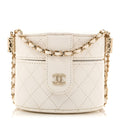 Chanel Lambskin Quilted Round Mini Vanity Case With Chain White