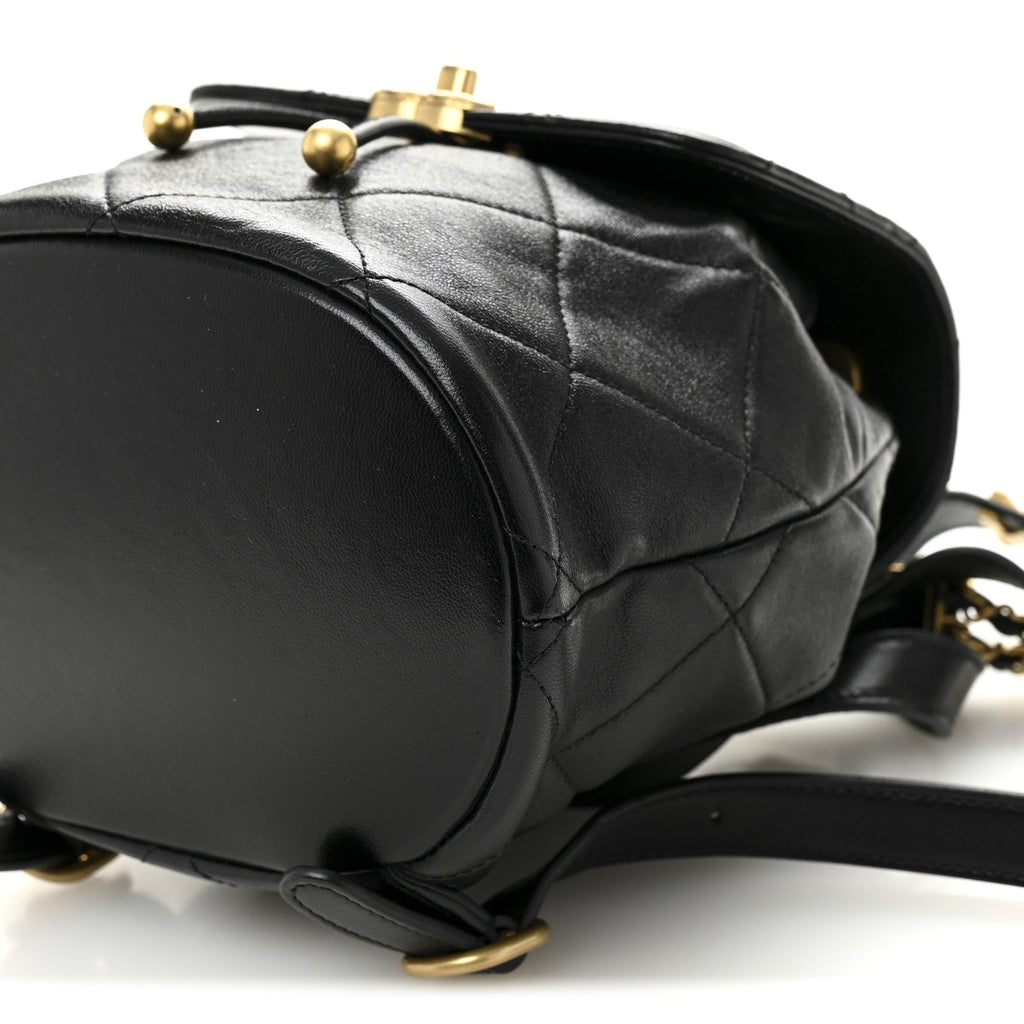 Chanel Lambskin Quilted Logo Mini Backpack Black