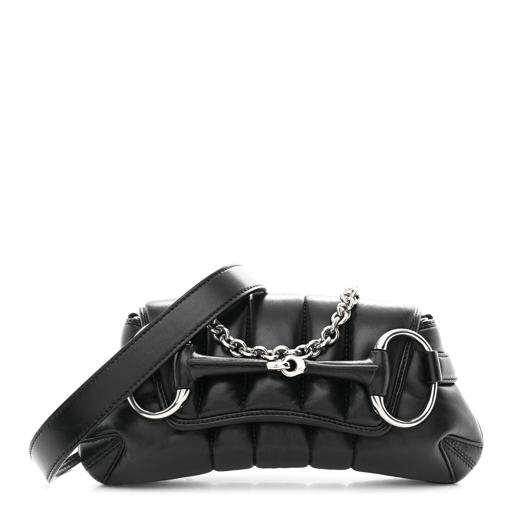 Gucci Nappa Vertical Matelasse Small Maxi Horsebit Chain Shoulder Bag Black