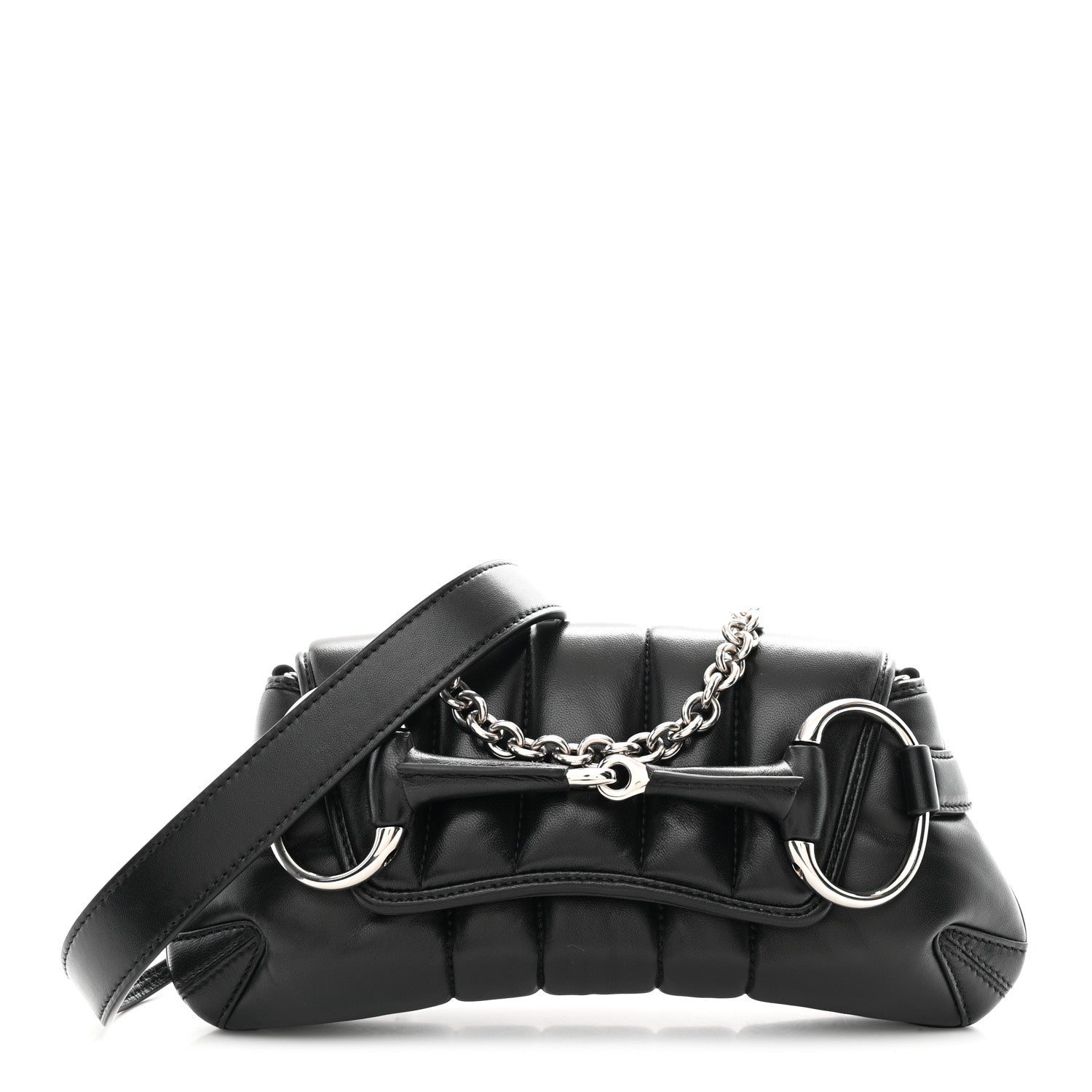 Gucci Nappa Vertical Matelasse Small Maxi Horsebit Chain Shoulder Bag Black