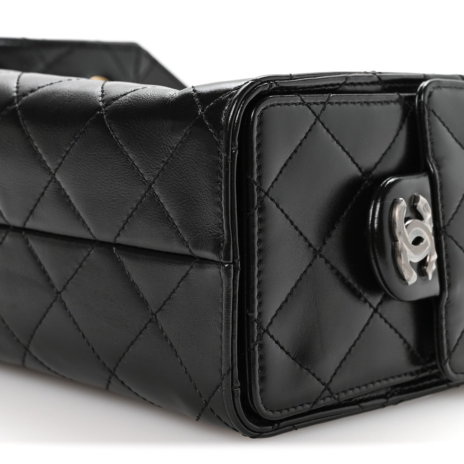 Chanel Shiny Crumpled Calfskin Quilted Mini Chanel 25 Handbag Black