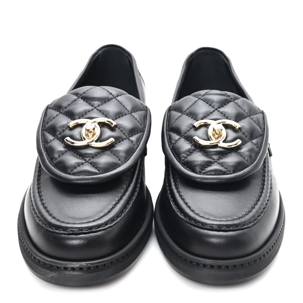 Lambskin Quilted CC Turnlock Loafers 38.5 Black