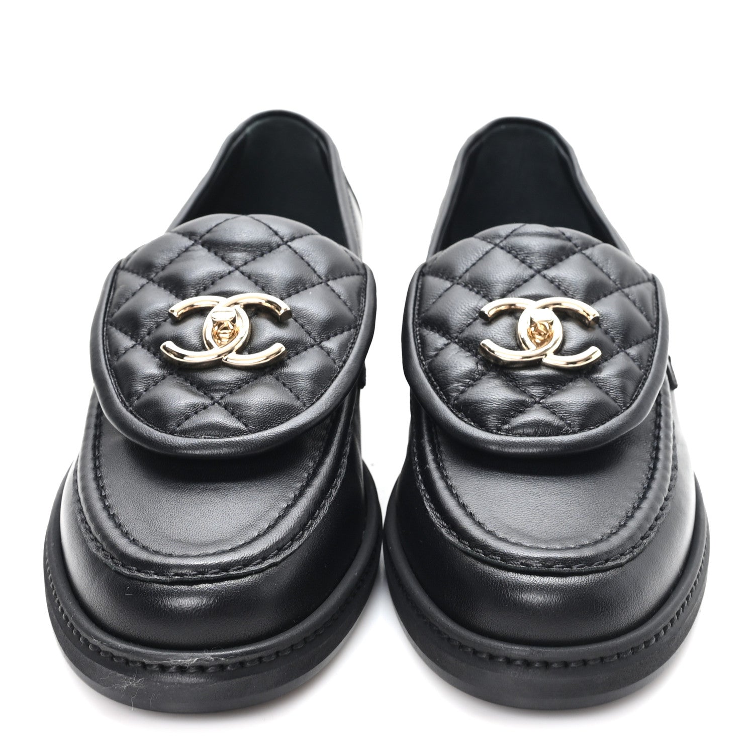 Lambskin Quilted CC Turnlock Loafers 38.5 Black